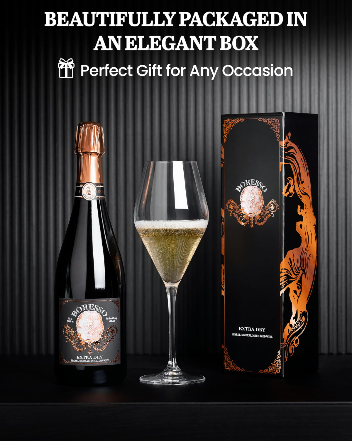 BORESSSO Extra Dry 0.0% ABV Non-Alcoholic Sparkling Wine - Italian Gift Box 750ml