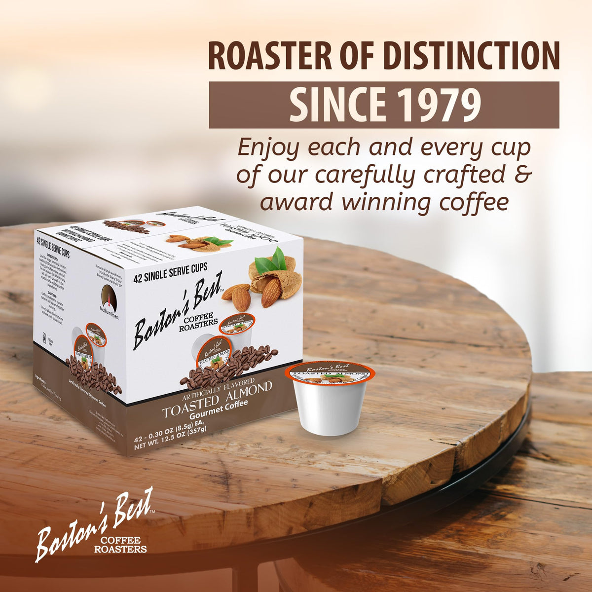 Bostons Best Toasted Almond Gourmet Coffee — Keurig Compatible, Medium Roast, 42 Single-Serve Cups