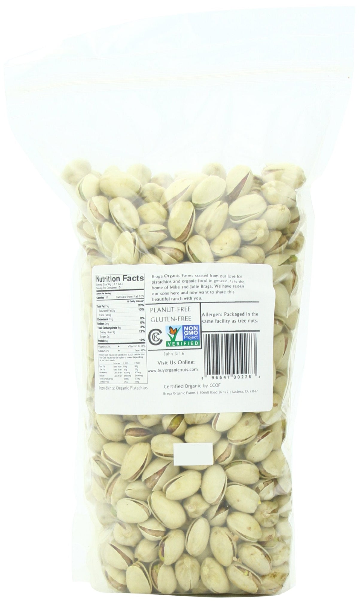 Braga Organic Farms Organic Raw Inshell Pistachios – 2 lb Bag