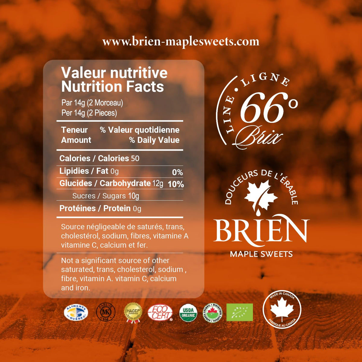 Brien Maple Soft Candy – Vegan Maple Sugar Leaf Candy, 16 oz (72 Pieces)
