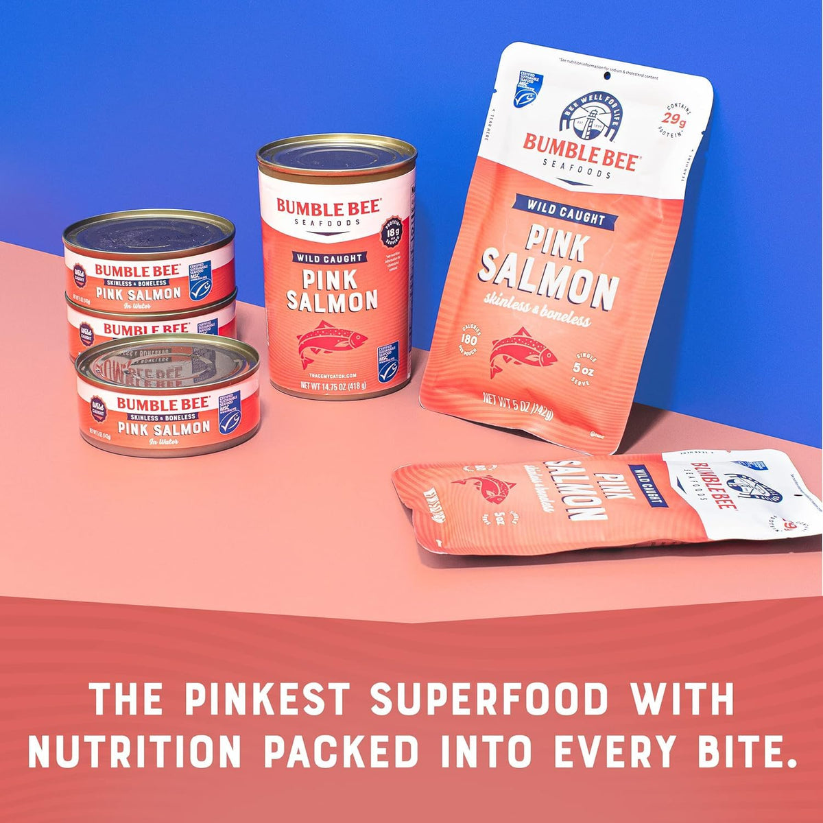 Bumble Bee Skinless & Boneless Pink Salmon in Water – 12 x 5 oz Cans | Wild-Caught, 20 g Protein per Serving, Gluten Free, Kosher, MSC Certified