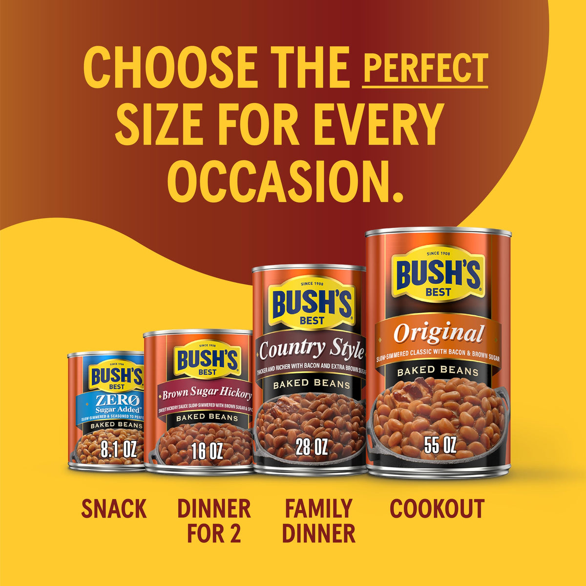 Bush's Best 16 oz Canned Vegetarian Baked Beans — Plant-Based Protein, Fiber, Low Fat, Gluten Free | Pack of 12