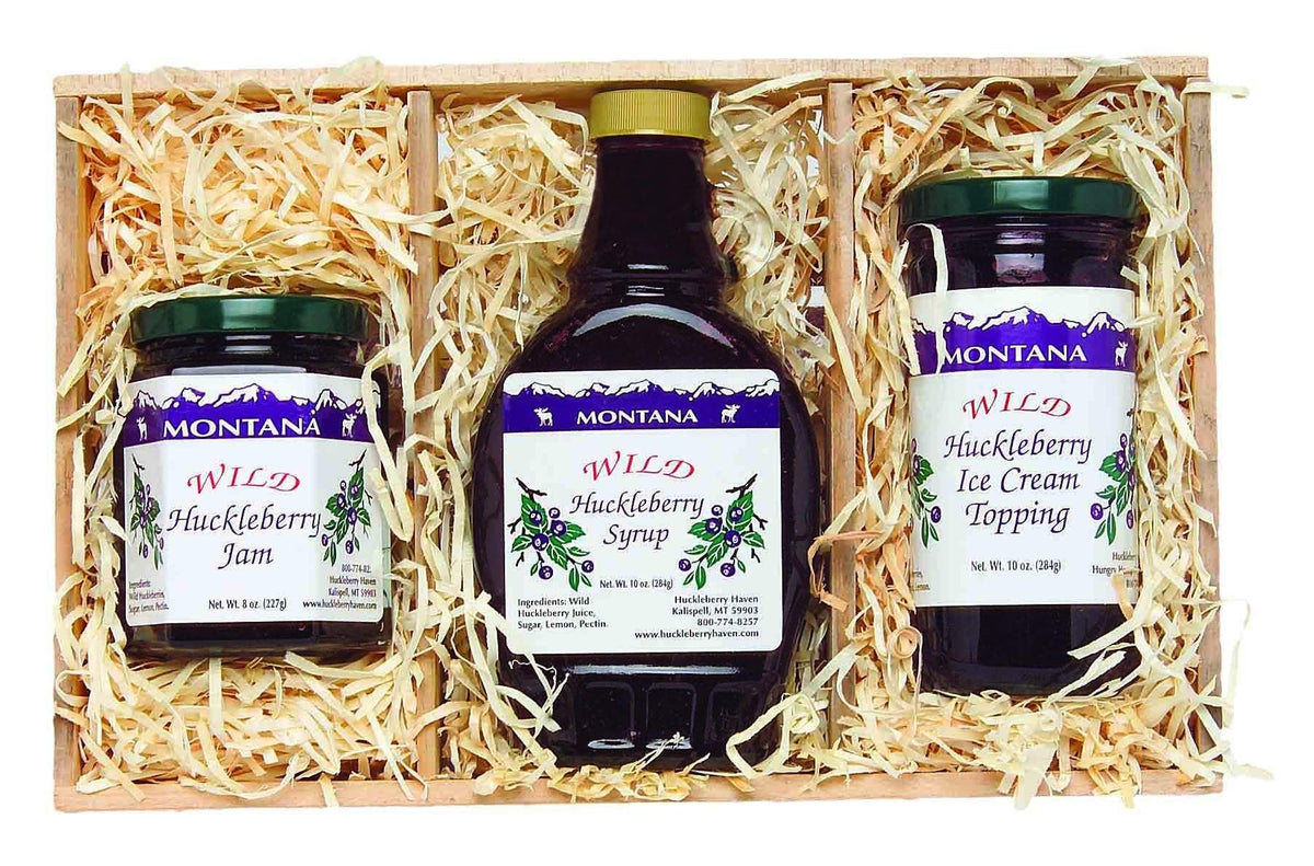 BUTO Montana Gift Crate – Huckleberry Syrup, Jam & Topping Gift Set (10oz, 5oz, 10oz)