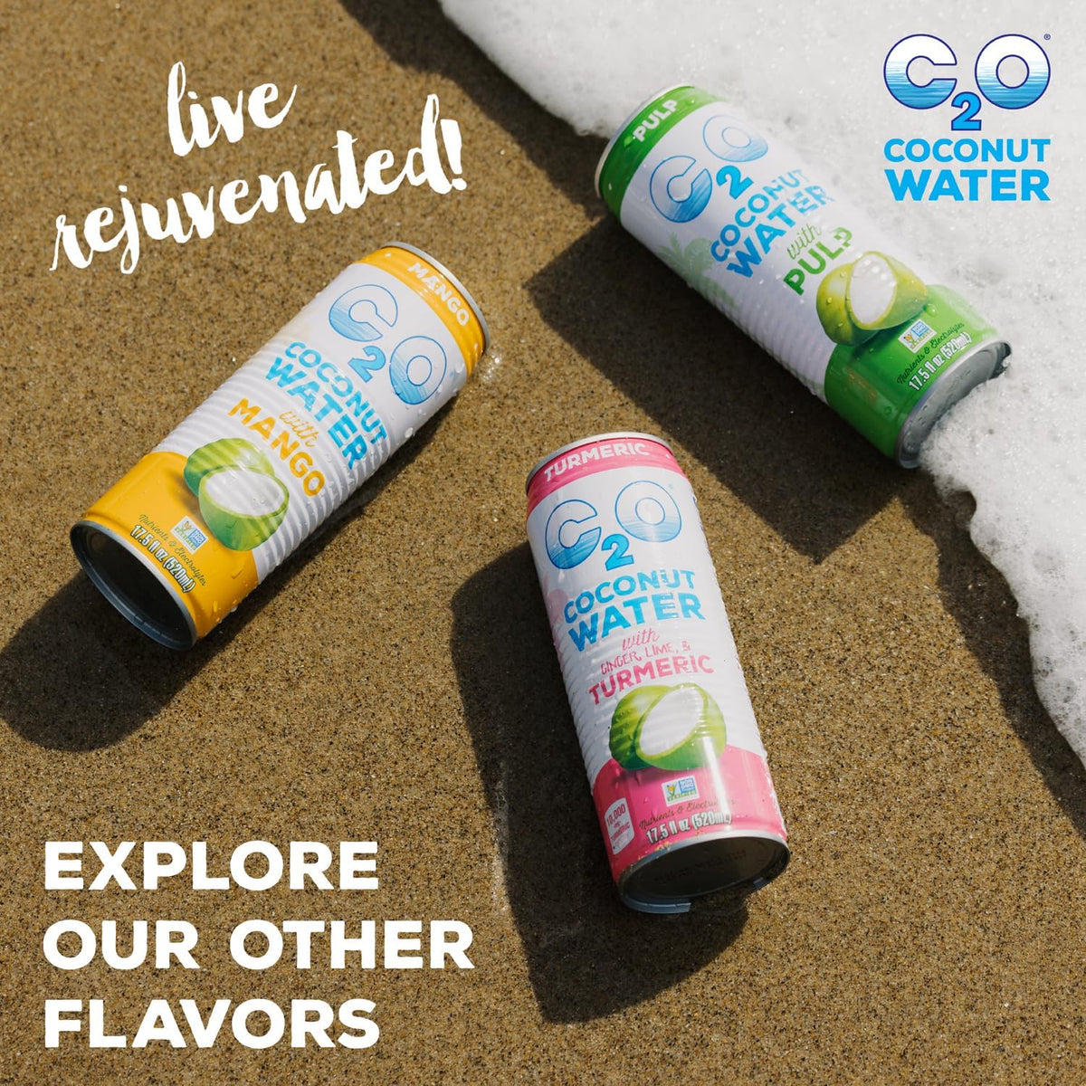 C2O Original Coconut Water - 15 Pack, 10.5 oz Cans | Natural Hydration, Electrolytes & Potassium