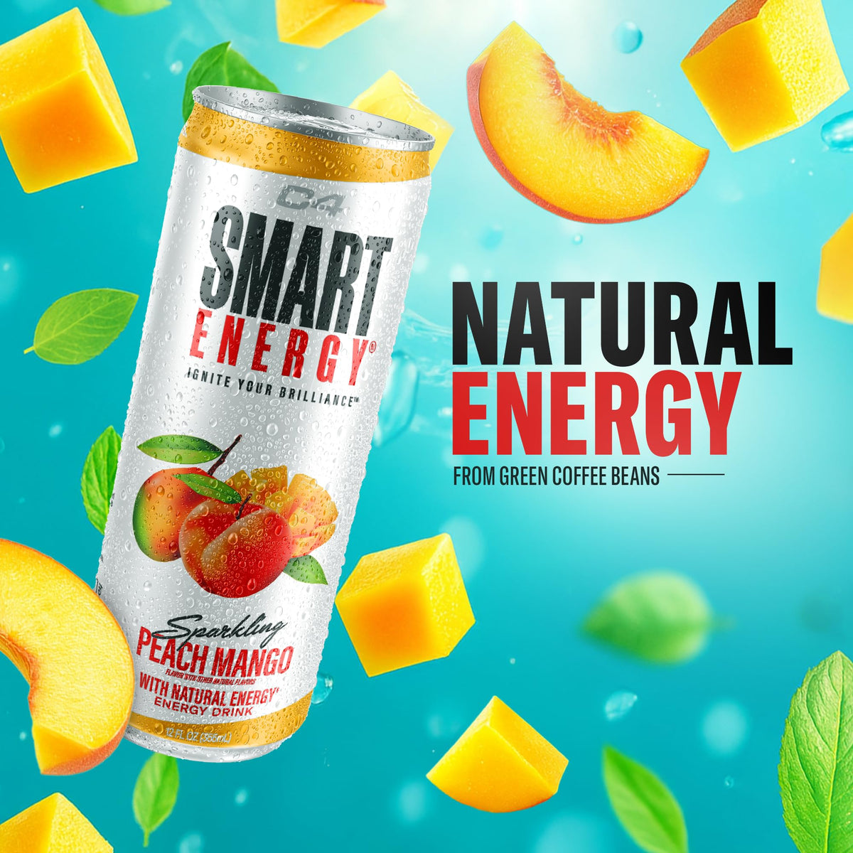 C4 Smart Energy Drink Peach Mango – Zero Sugar, 200 mg Caffeine, Natural Energy & Cognizin – 12 Pack
