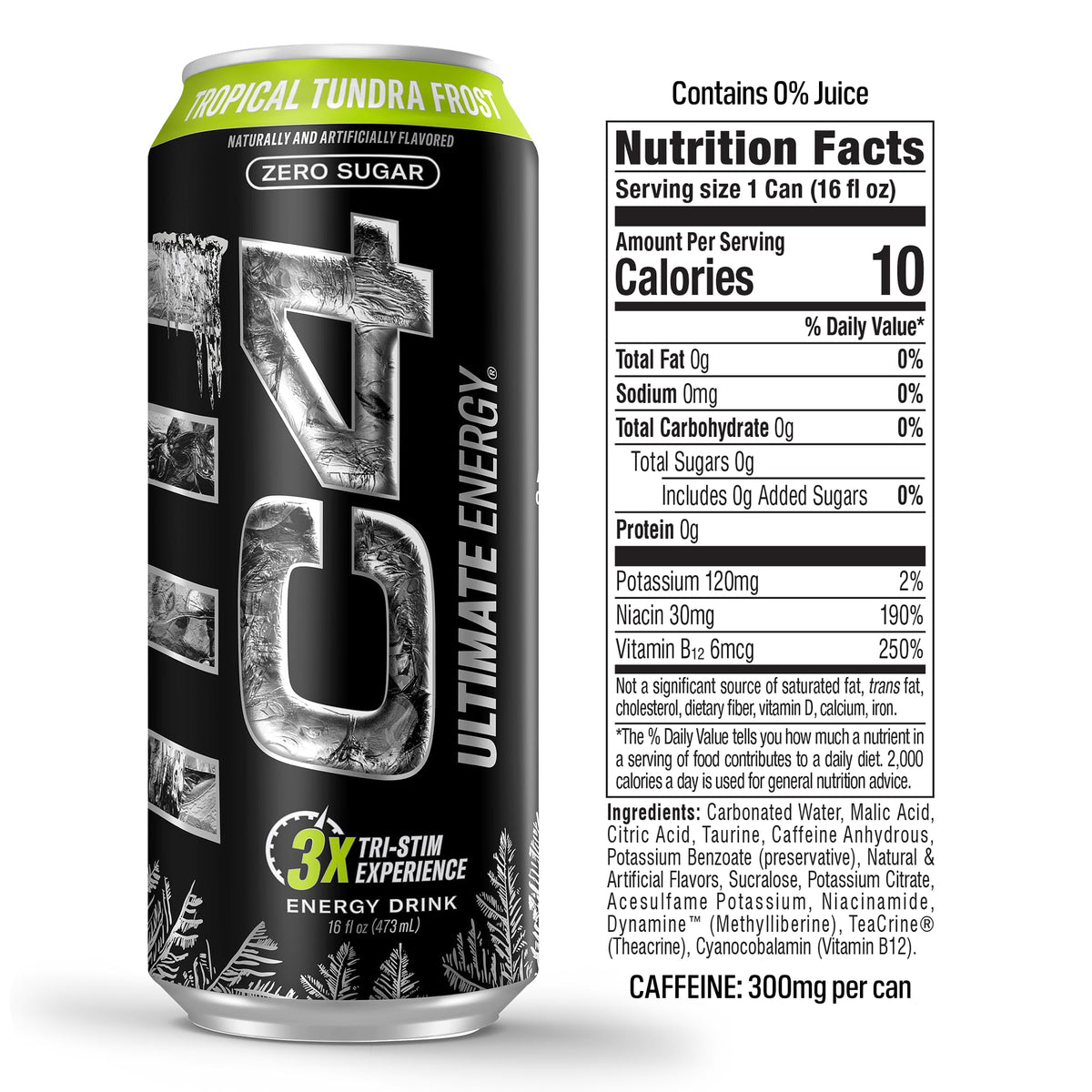 C4 Ultimate Frost Zero Sugar Energy Drink — Tri-Stim Power with 300mg Caffeine (12 x 16oz)