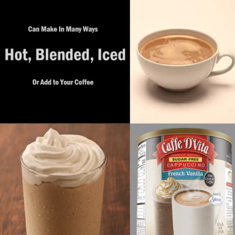 Caffe D'Vita Sugar Free French Vanilla Cappuccino - Instant Coffee Powder Mix, Gluten Free, No Cholesterol, 99% Caffeine Free, 1.5 lb Can