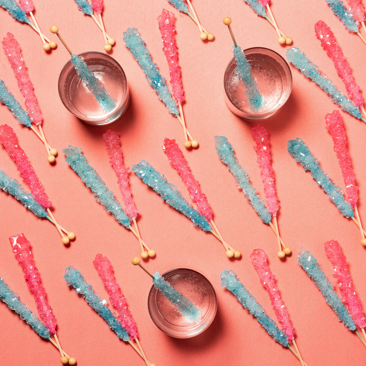 Candy Envy Rock Candy Sticks – Light Blue & Light Pink, 24 Individually Wrapped, Cotton Candy & Cherry Flavors