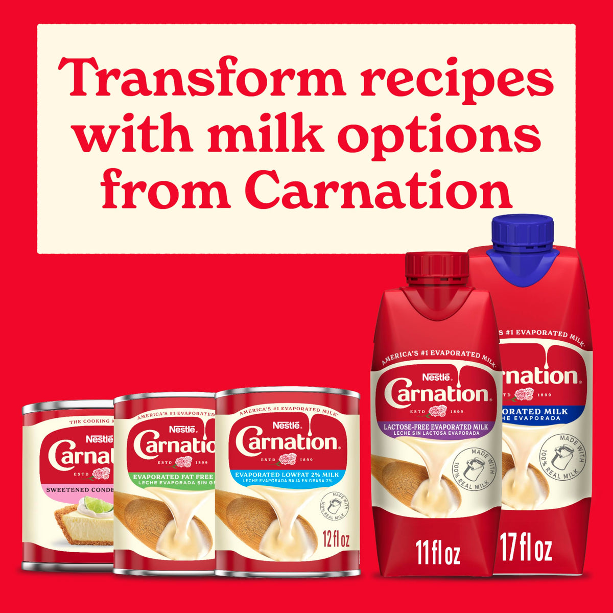 Nestlé Carnation Lactose-Free Evaporated Milk with Vitamin D – Shelf-Stable Cooking Milk, 8 Pack