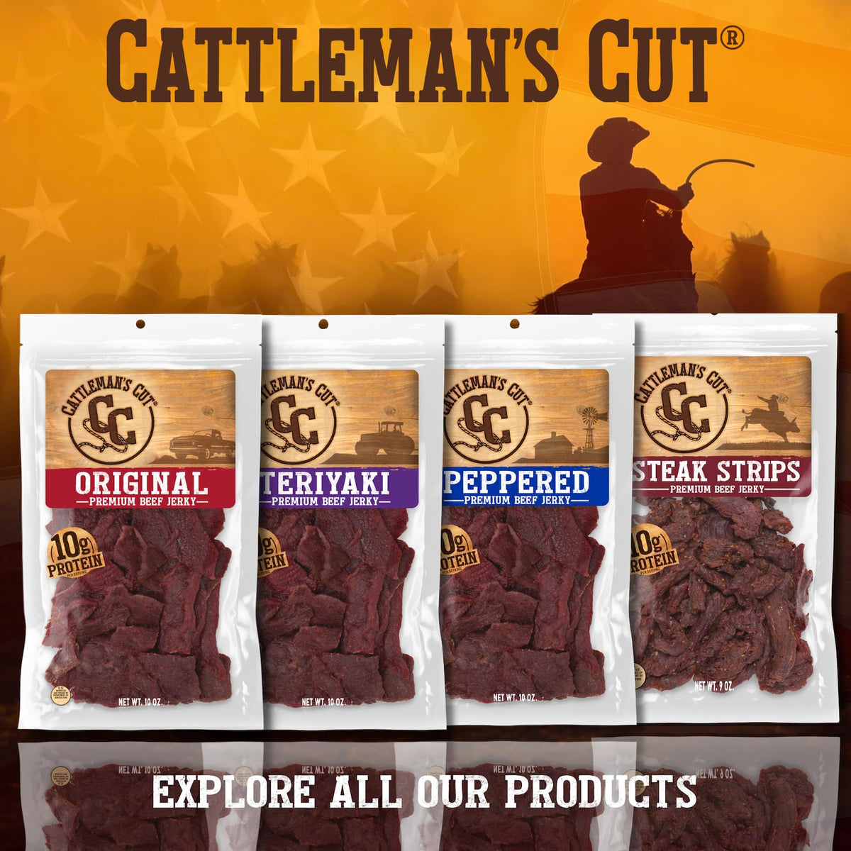 CATTLEMAN'S CUT Teriyaki Beef Jerky – Premium Marinated Steak, High Protein, Keto & Gluten Free, 10 oz