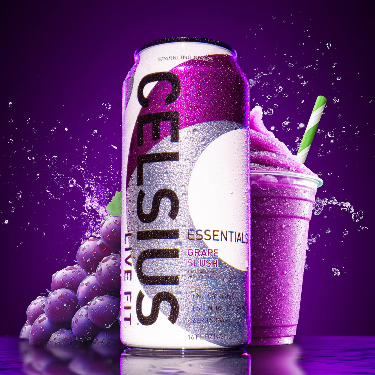CELSIUS Essentials Sparkling Grape Slush – Sugar-Free Performance Energy, 270mg Caffeine, 16 oz Can (Pack of 12)