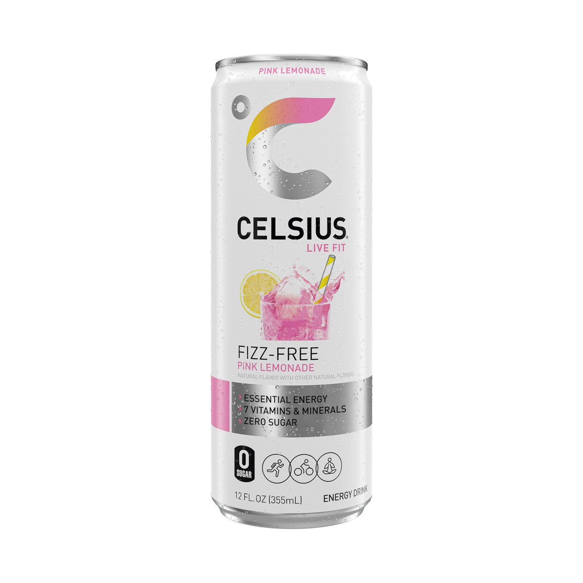 CELSIUS Fizz Free Pink Lemonade – Sugar Free Energy Drink, 12 Pack
