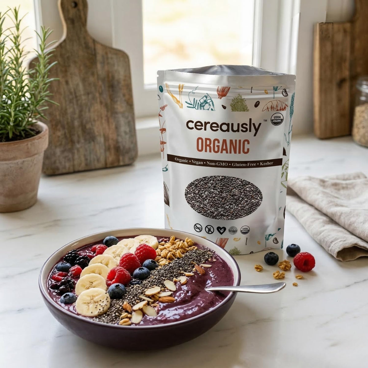 Cereausly Organic Black Chia Seeds 4 lb – High Fiber & Omega-3