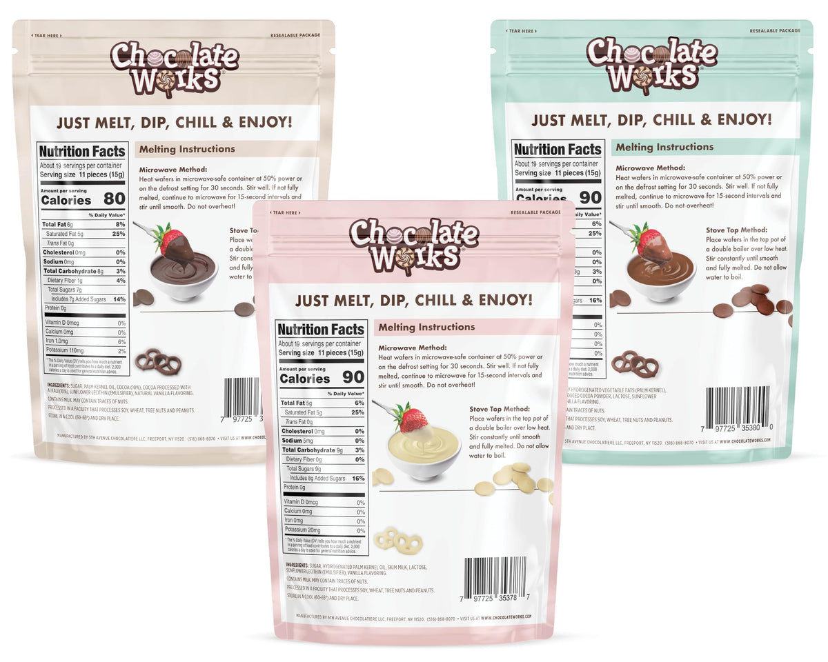 Chocolate Works Melting Chocolate Pack (10 oz x 3) – Milk, Dark & White