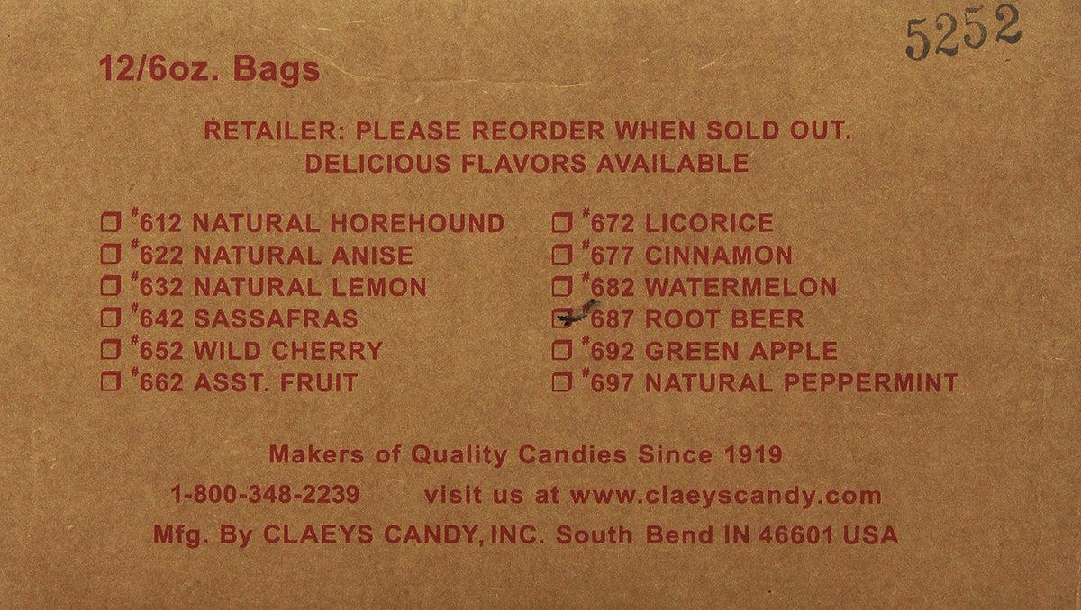 Claeys Root Beer Drops - 6oz Bags (Pack of 12)