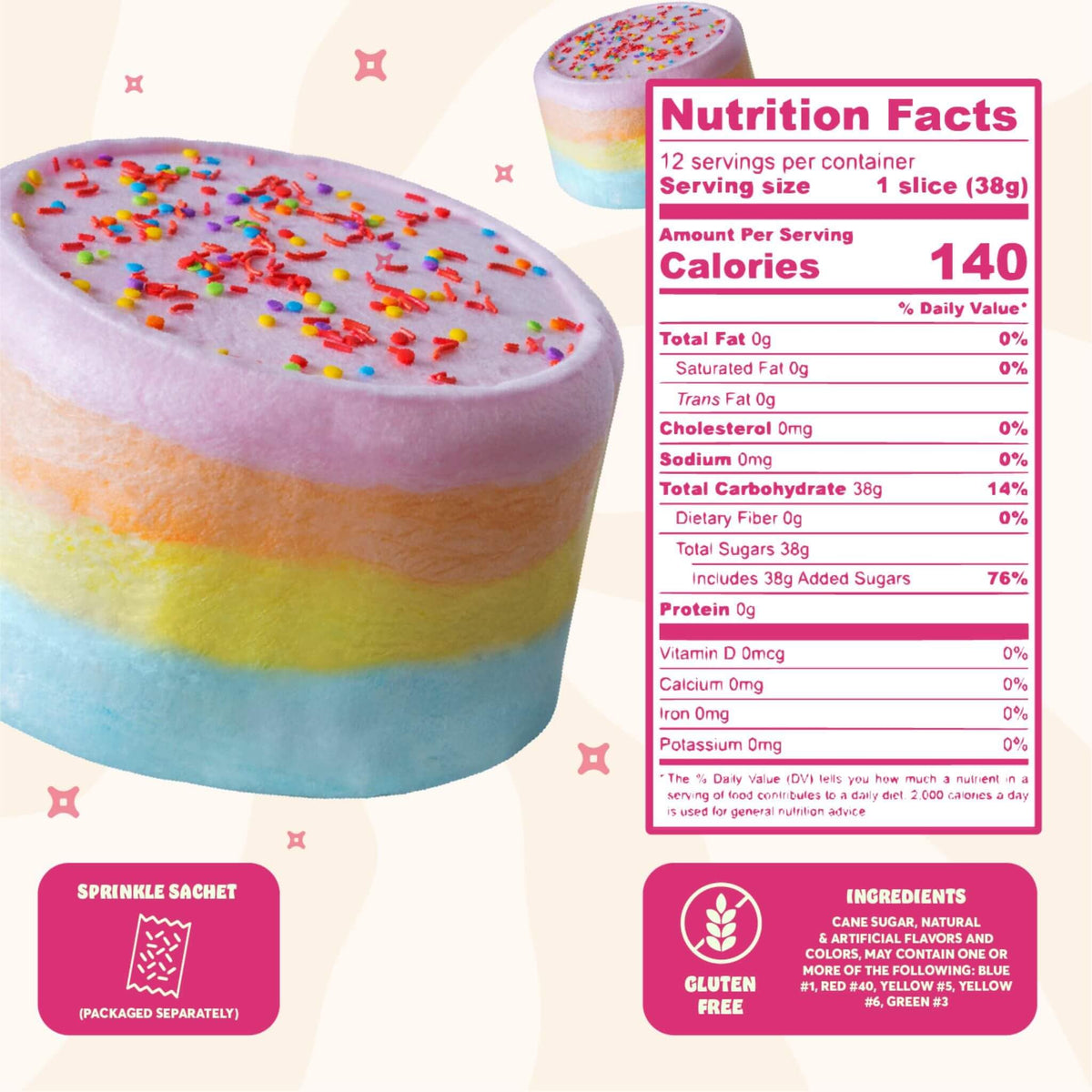 Cloud Cake Cotton Candy Cake – Handspun 16oz, Vegan & Allergy Friendly, 24 Cones, Serves 12