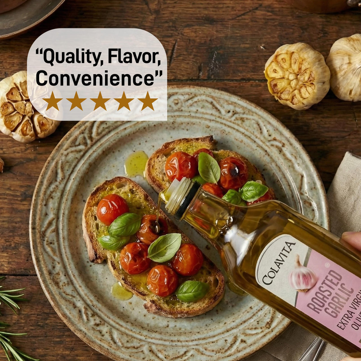 Colavita Roasted Garlic Extra Virgin Olive Oil | 32 Fl Oz EVOO Infused with Roasted Garlic
