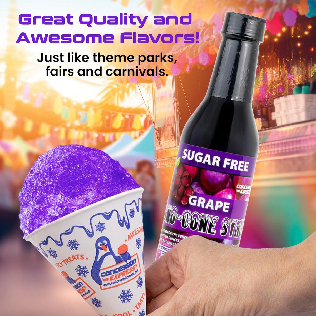 Concession Express Sugar Free Snow Cone Syrup Variety Pack – 12.7 oz Bottles (5-Pack) – Blue Raspberry, Cherry, Fruit Punch, Grape, Lemon Lime