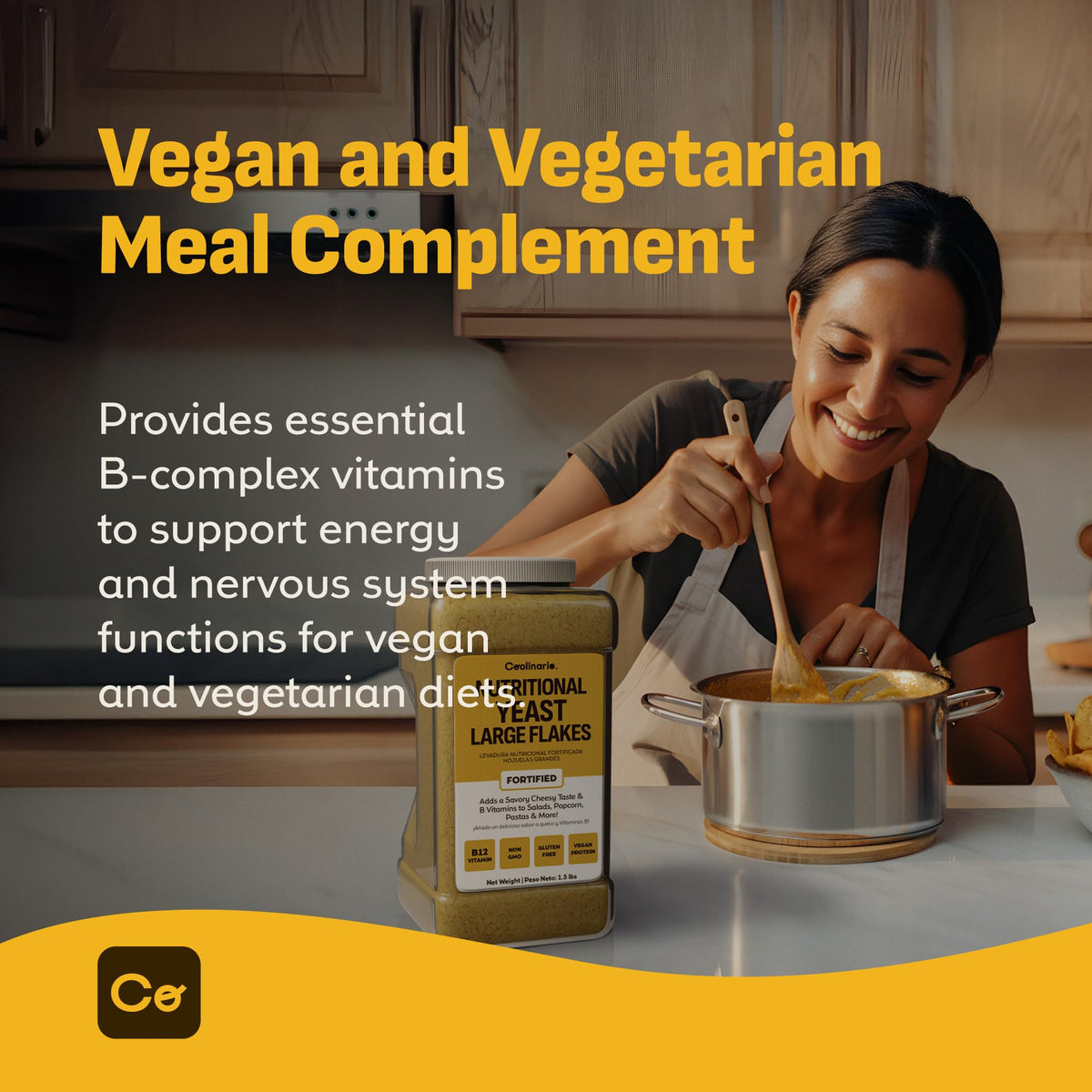 Coolinario Large Fortified Nutritional Yeast Flakes – Savory Cheese Flavor, Gluten-Free, 1 Gal