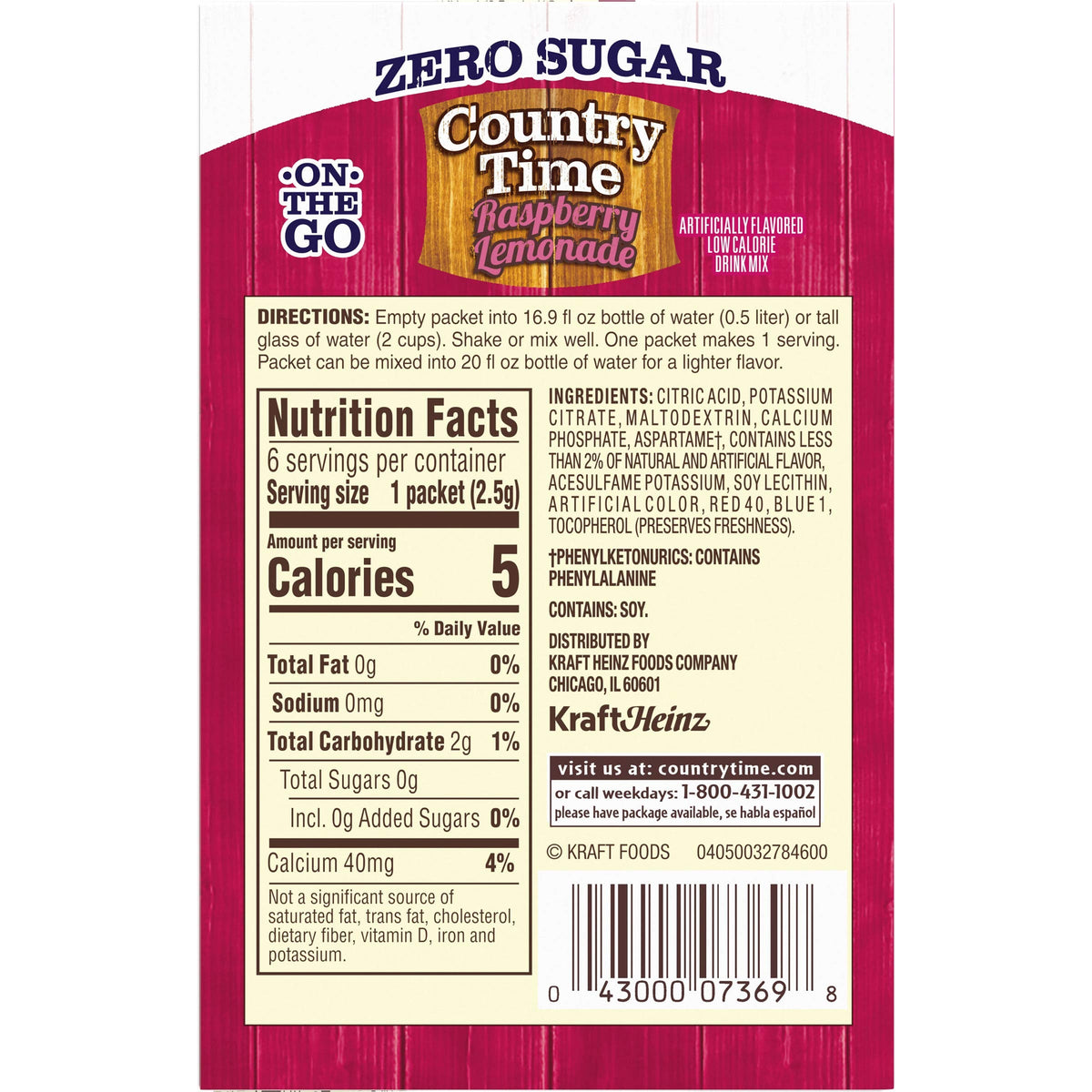 Country Time Sugar-Free Raspberry Lemonade On-The-Go Powdered Drink Mix – 72 Count
