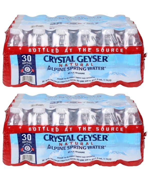 Crystal Geyser Natural Alpine Spring Water – 8 oz Bottles, 30 Per Case, Bottled at the Source | 2 Cases