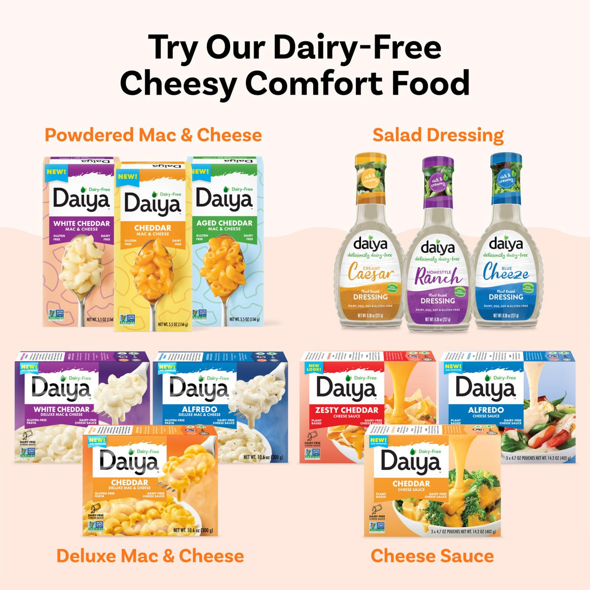 Daiya Dairy Free Gluten Free Cheddar Deluxe Mac & Cheese – Plant-Based Rice Pasta, Pack of 8 (10.6 oz)