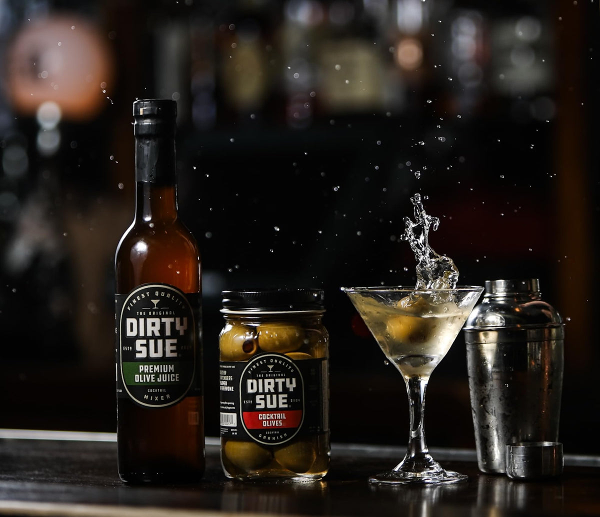 Dirty Sue Original Premium Olive Juice – 2 x 12.69 oz Glass Bottles | Double-Filtered Brine for Cocktails