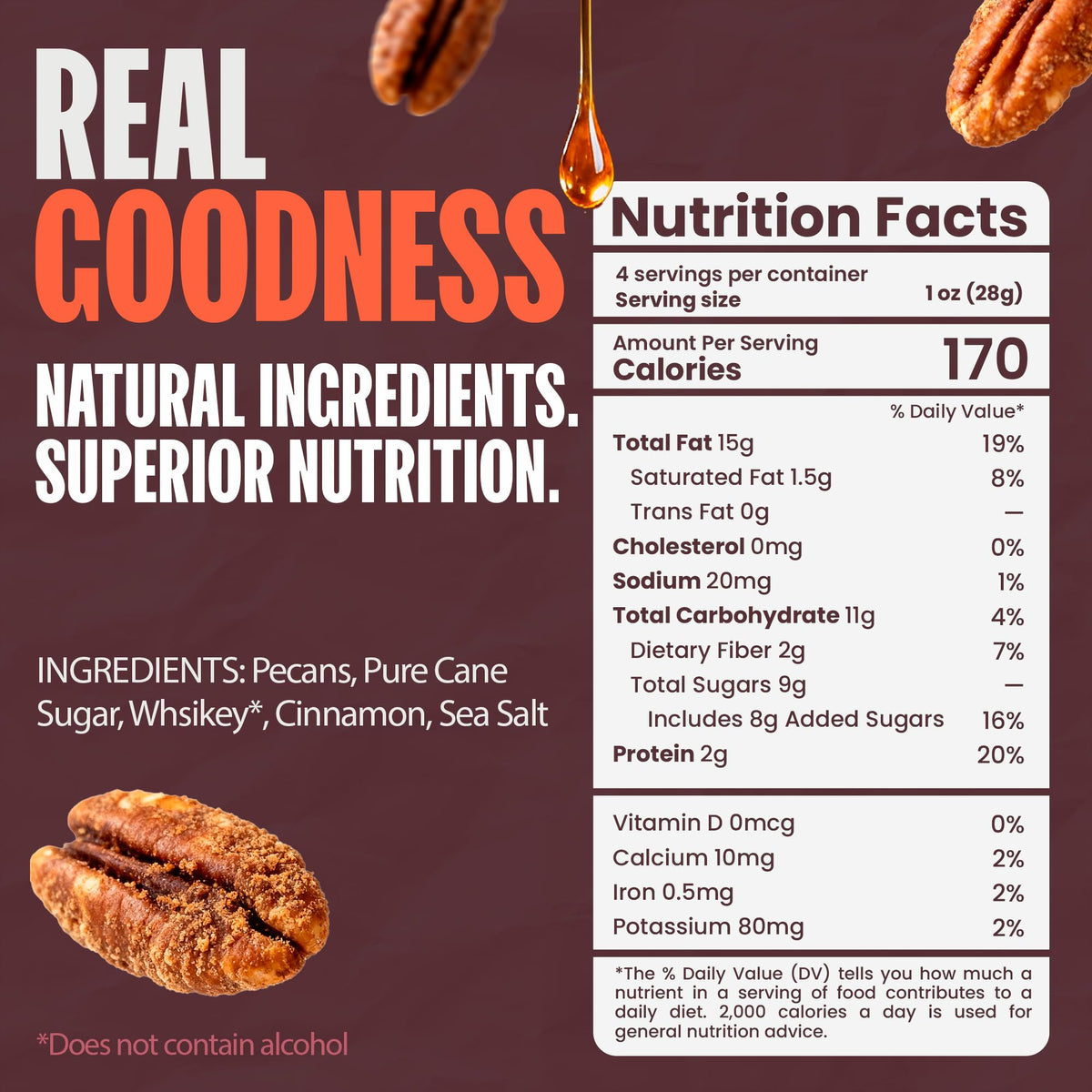 Double Neat Cinnamon Whiskey Pecans – Vegan & Gluten-Free Bourbon Snack Pack (3x4 oz)