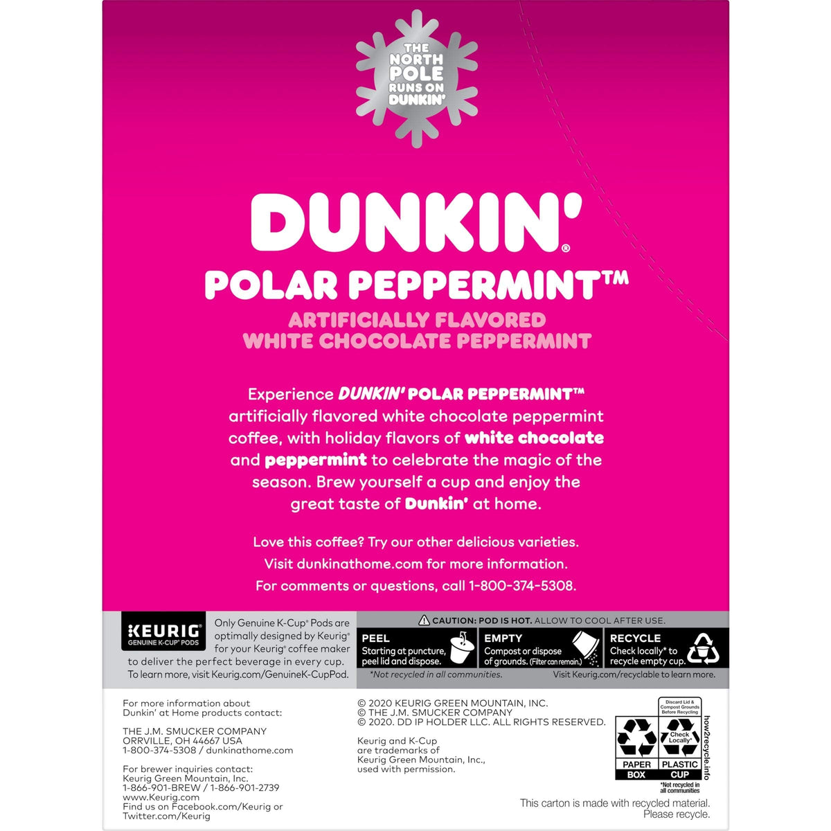Dunkin' Donuts Polar Peppermint K-Cups – 22-Count Holiday Coffee Pods for Keurig