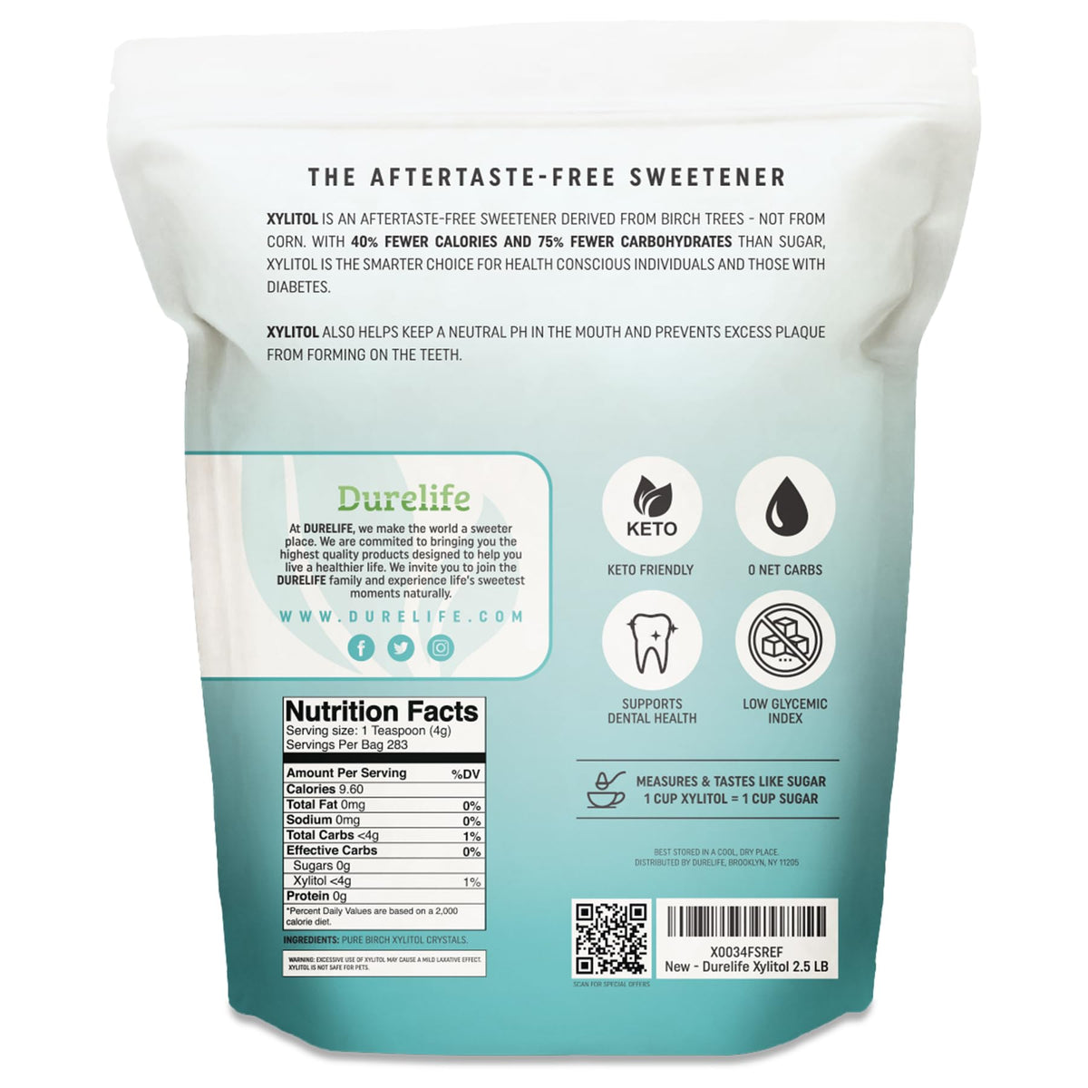 DureLife Xylitol Birch Sugar Substitute – 2.5 lb | Pure Birch Xylitol, Non-GMO, Keto & Gluten Free
