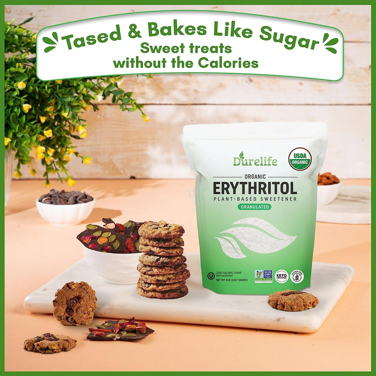 DureLife USDA Organic Erythritol – Non-GMO, Keto Certified, Zero Calorie, Kosher, 5 lb