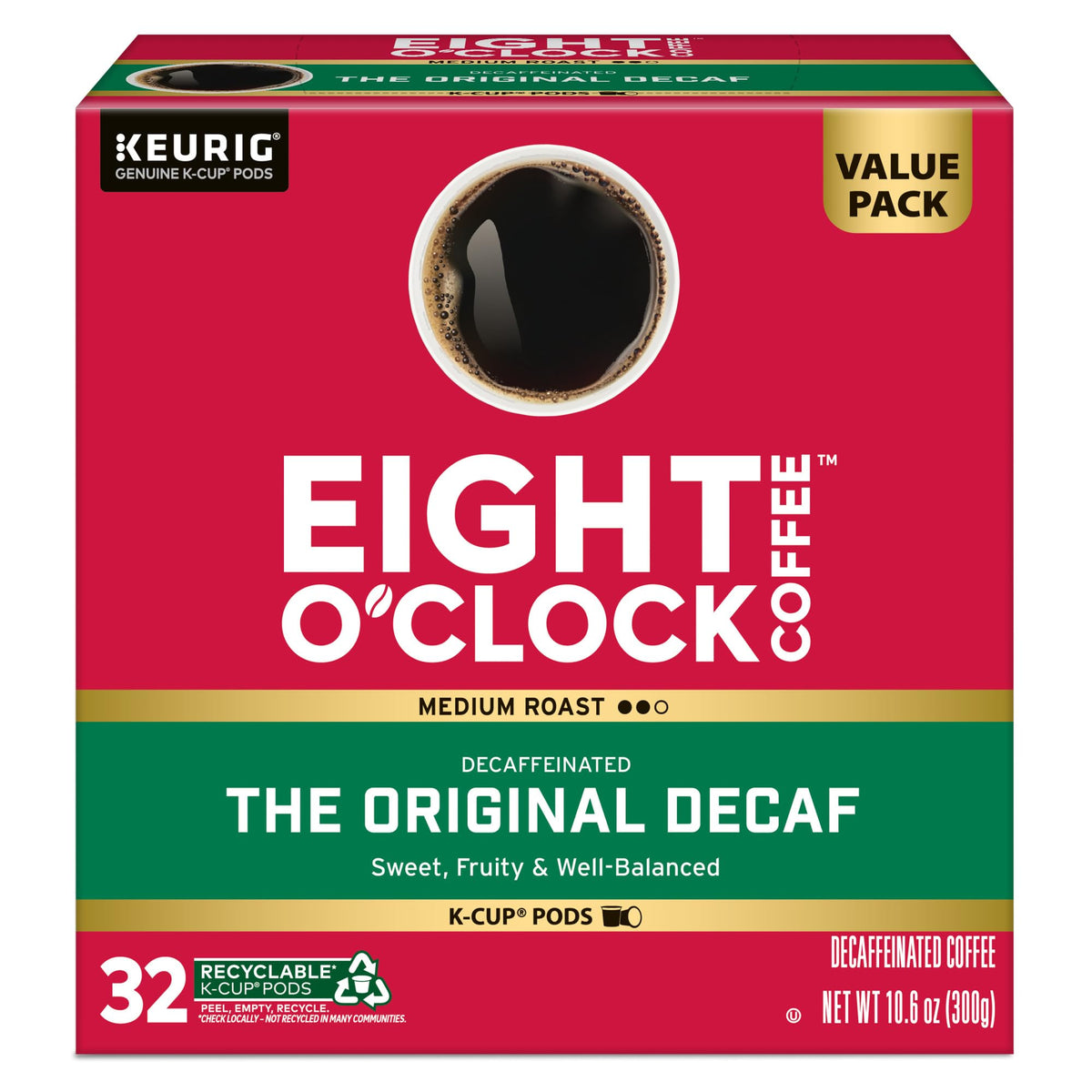 Eight O'Clock Coffee Original Decaf - Keurig K-Cup Pods, Medium Roast, 32-Count, 100% Arabica, Kosher