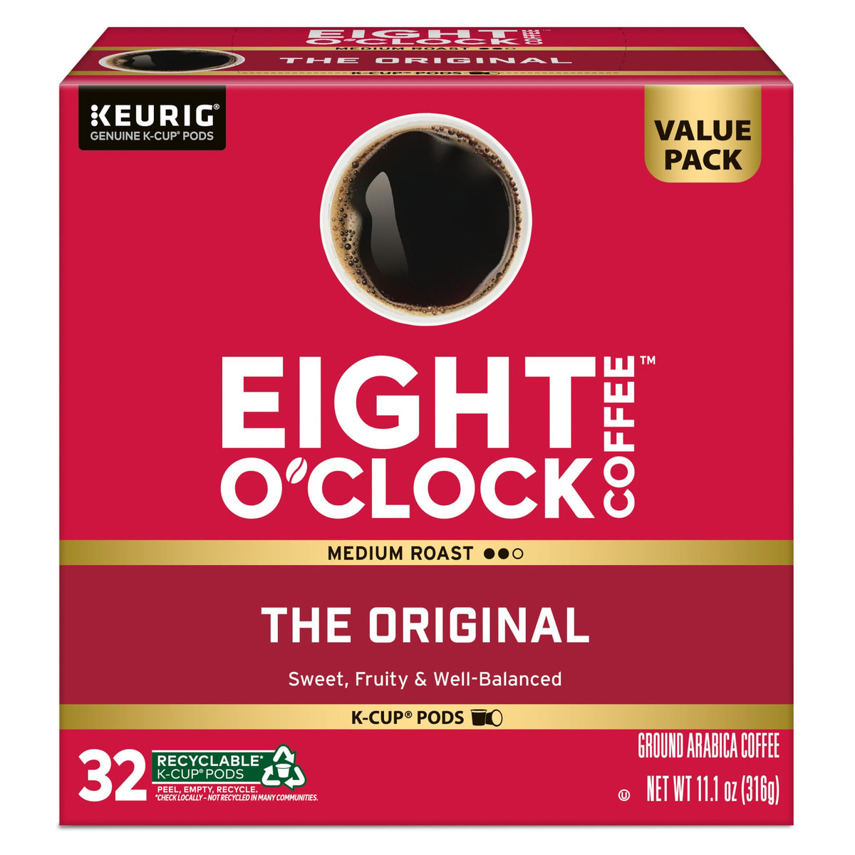 Eight O'Clock Coffee The Original Medium Roast K-Cup Pods, 32 Count – Keurig Compatible
