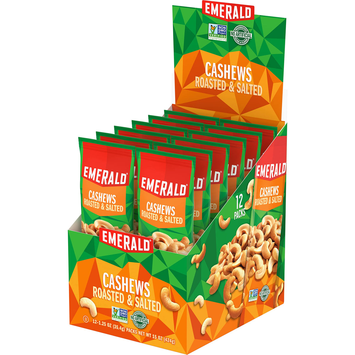 Emerald Nuts Roasted & Salted Cashews, 12 Ct – Plant-Based Protein, Kosher, Non-GMO