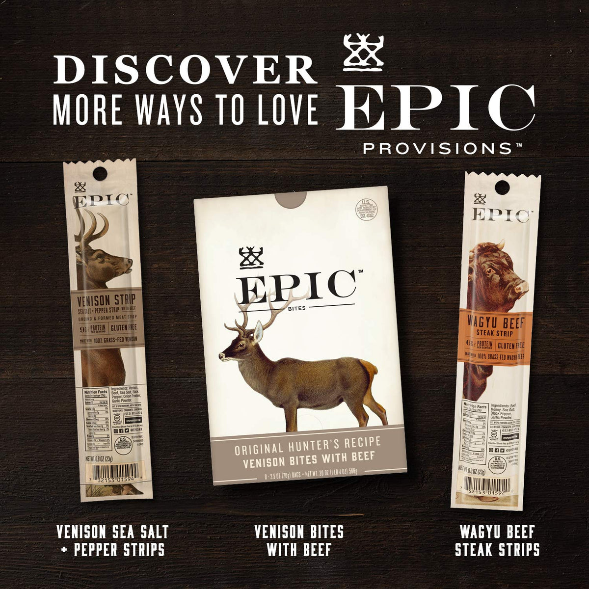 EPIC Bars Variety Pack – Chicken, Beef & Venison | Keto-Friendly, 12 ct