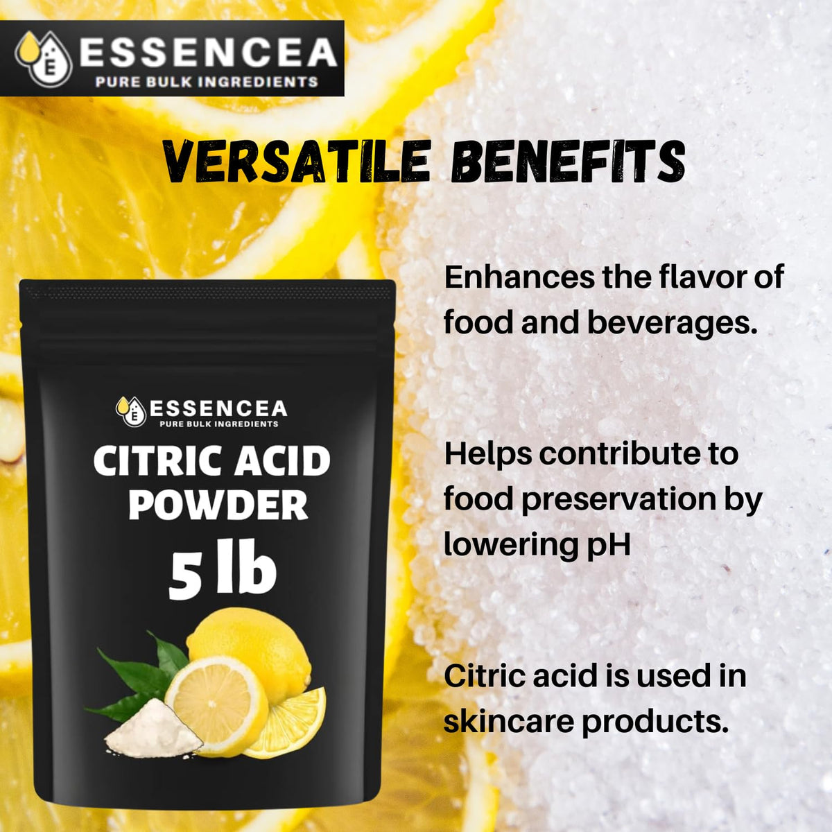 Essencea Citric Acid 5LB – Pure Bulk, Non-GMO, 100% Citric Acid Powder (Packaging May Vary)