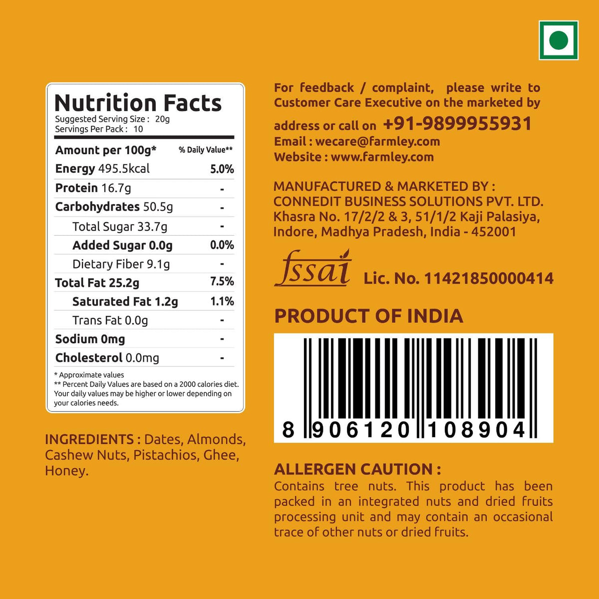 Farmley Protein Dates Bars Jars | No Added Sugar Date & Nuts | 200 g x 10