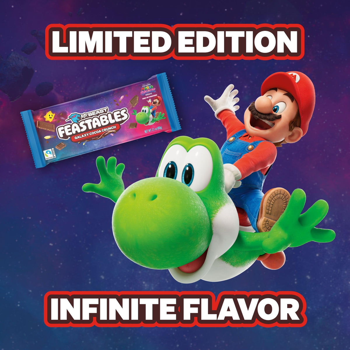 Feastables MrBeast Galaxy Cocoa Crunch Bar – Limited Edition for The Super Mario Galaxy Movie (60g x10)