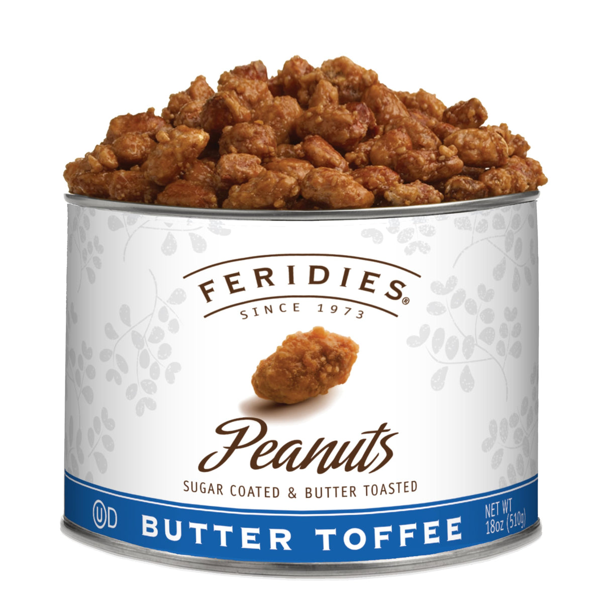 FERIDIES Butter Toffee Candied Peanuts – All Natural, OU-Dairy Kosher Certified, 18 oz Tin