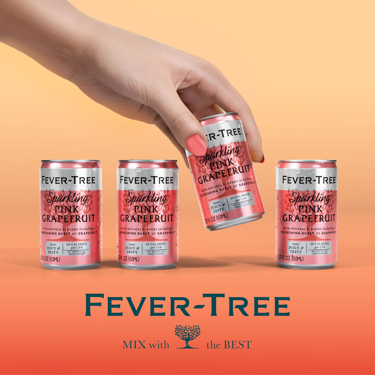 Fever-Tree Sparkling Pink Grapefruit – Premium Soda Mixer, 24 Cans, 5.1 fl oz, Non-GMO