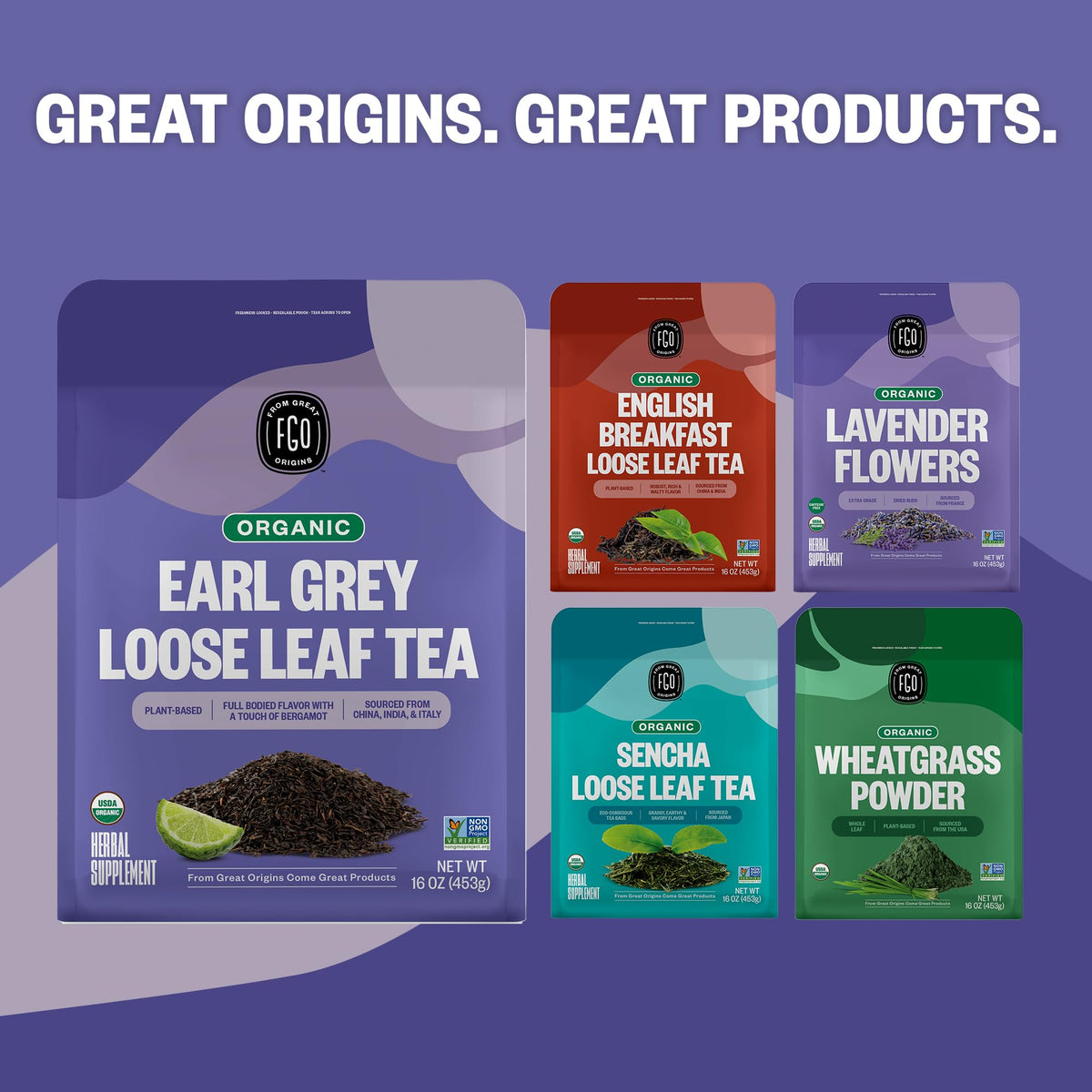 FGO Organic Earl Grey Black Tea — 16 oz Loose Leaf (Resealable Bag)