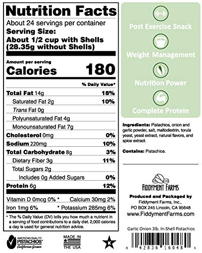 Fiddyment Farms Garlic Onion In-Shell Pistachios – 3 lb Gourmet, Gluten-Free & Non-GMO