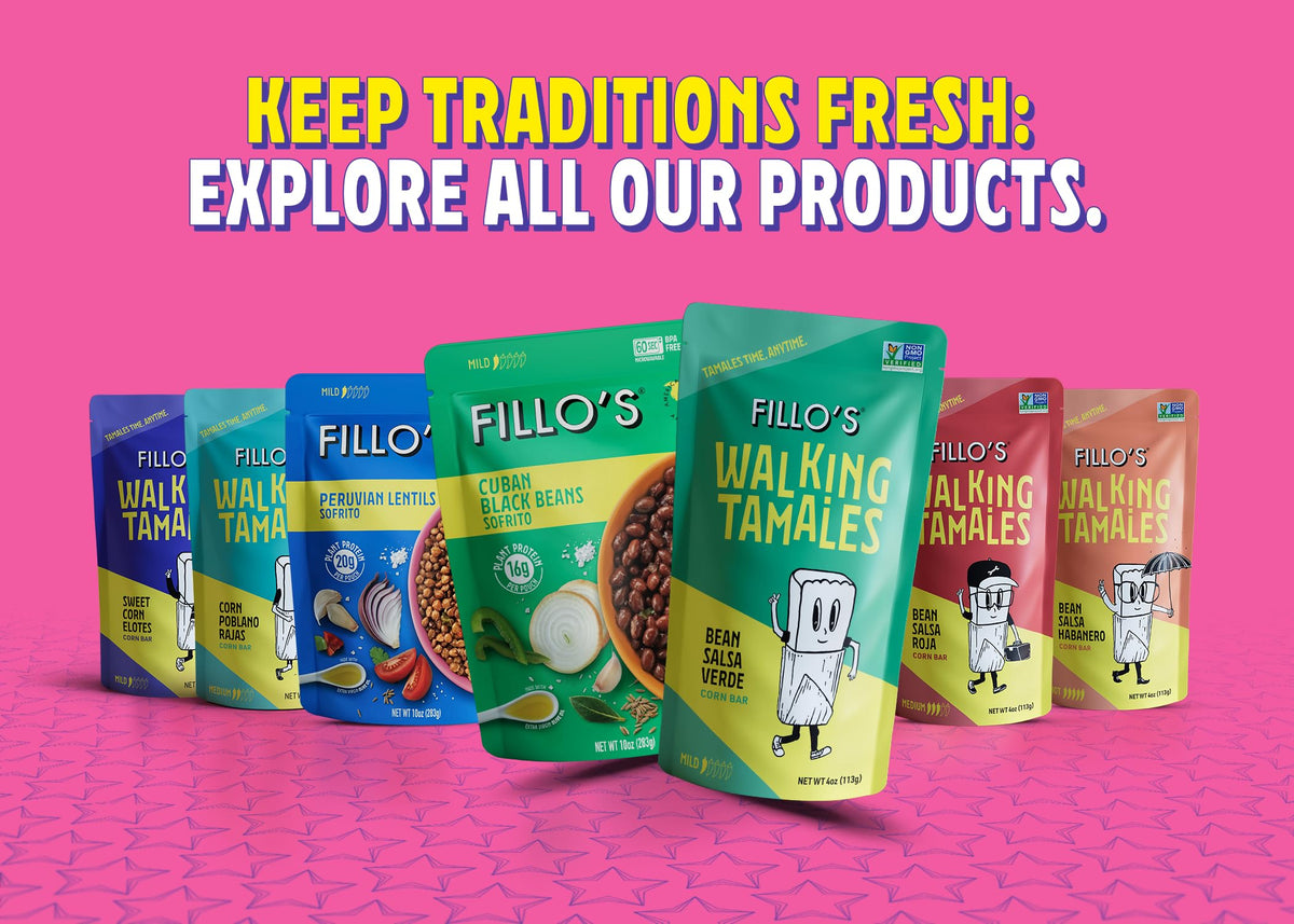 Fillo's Tamales (7 Pack) – Ready-to-Eat Shelf-Stable Mexican Tamales (Gluten-Free, Vegan, Non-GMO) – Corn Poblano Rajas