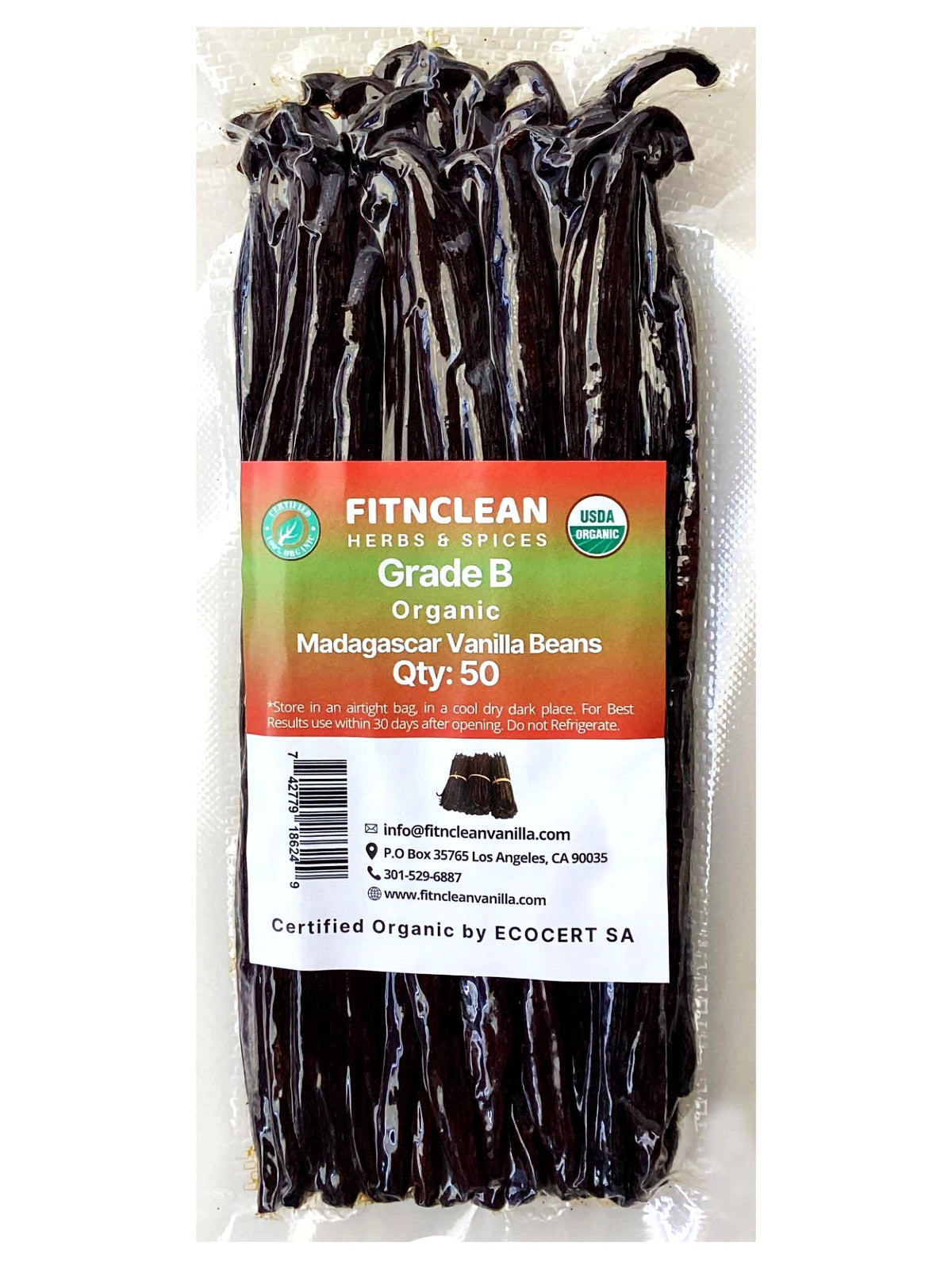 FITNCLEAN Madagascar Organic Vanilla Beans Grade B – 50 Pods, USDA Organic