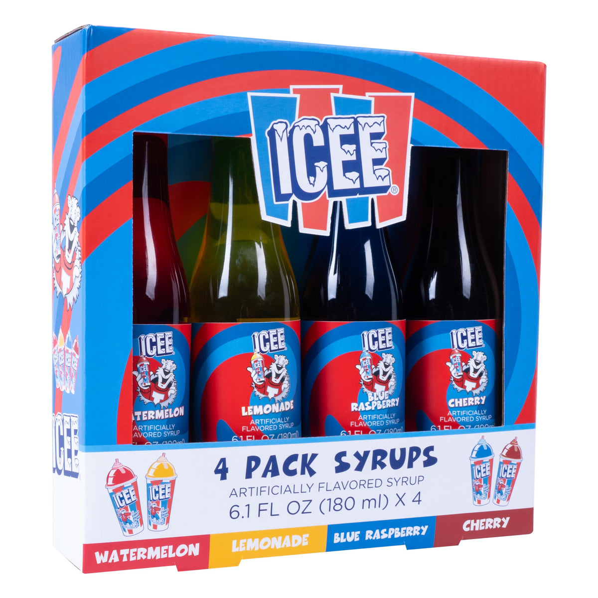 Fizz Creations ICEE 4 Pack Slushie Syrups — Watermelon, Lemonade, Blue Raspberry & Cherry
