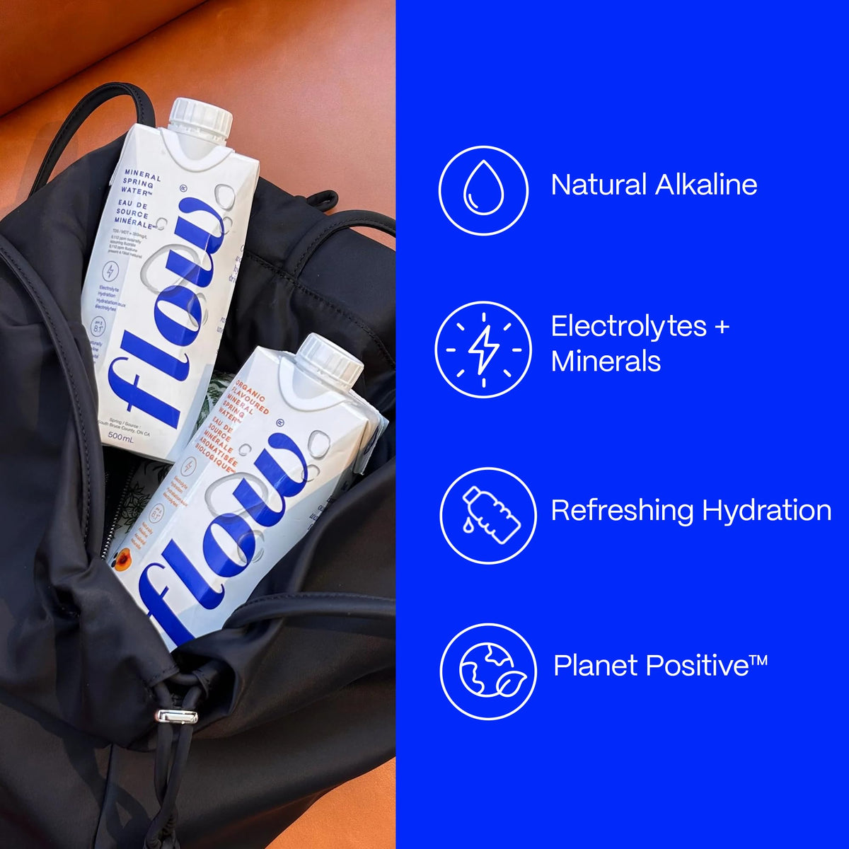 Flow Mineral Spring Water – Organic Peach & Blueberry, 12 Pack | pH 8.1, Electrolytes, Zero Sugar