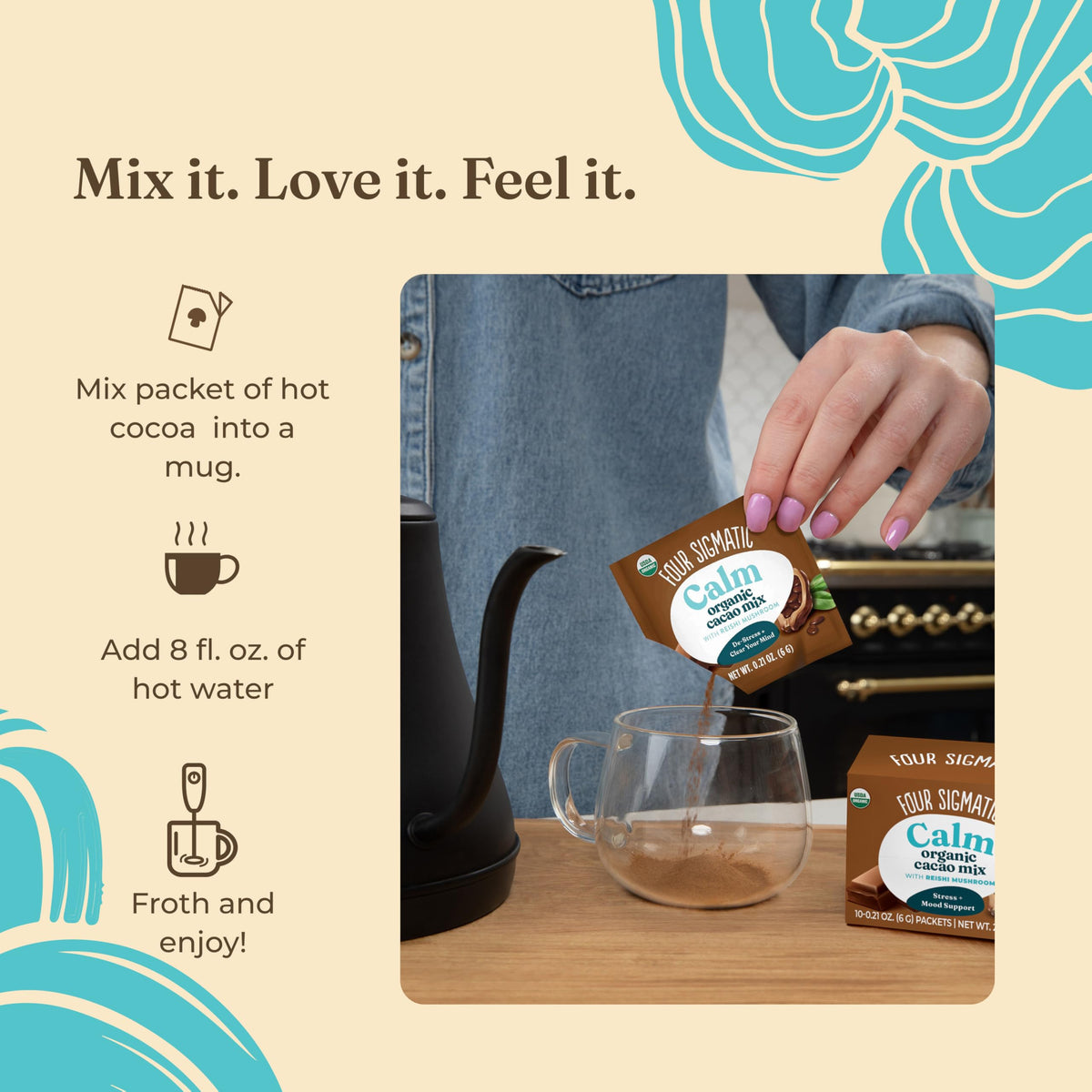 Four Sigmatic Mushroom Hot Cacao with Reishi – Organic, Vegan, 2-Pack (10 Packets Each)