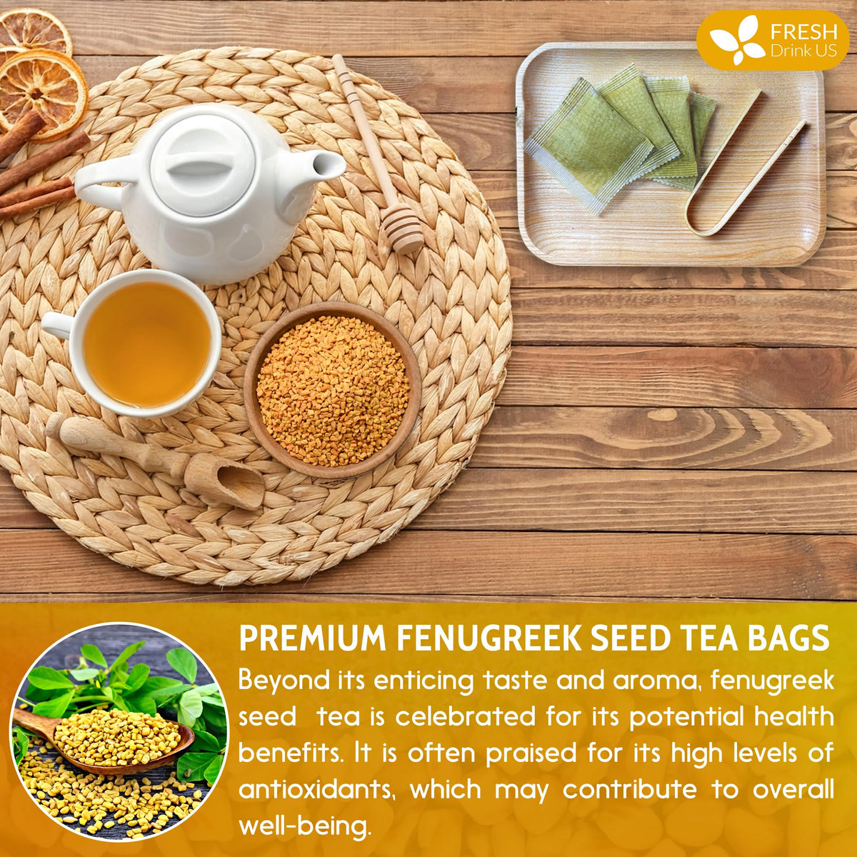 FRESHDRINKUS Premium Fenugreek Tea Bags – 100% Natural, Caffeine-Free Herbal Tea