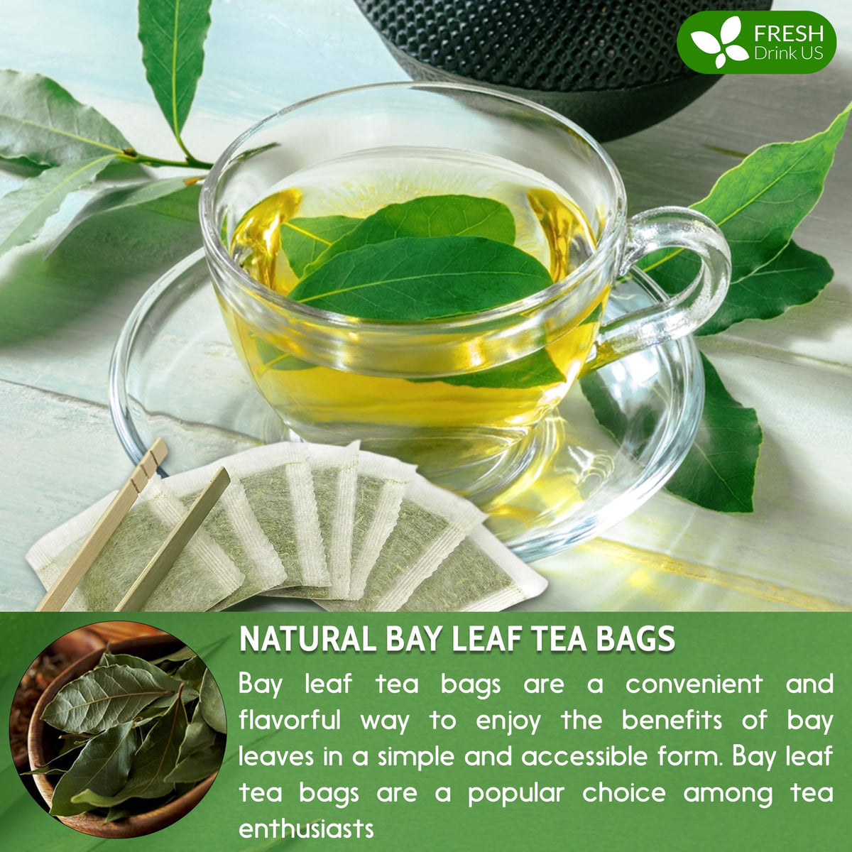 FreshDrinkUS Premium Bay Leaf Tea Bags – 105 Count, 100% Natural & Caffeine-Free