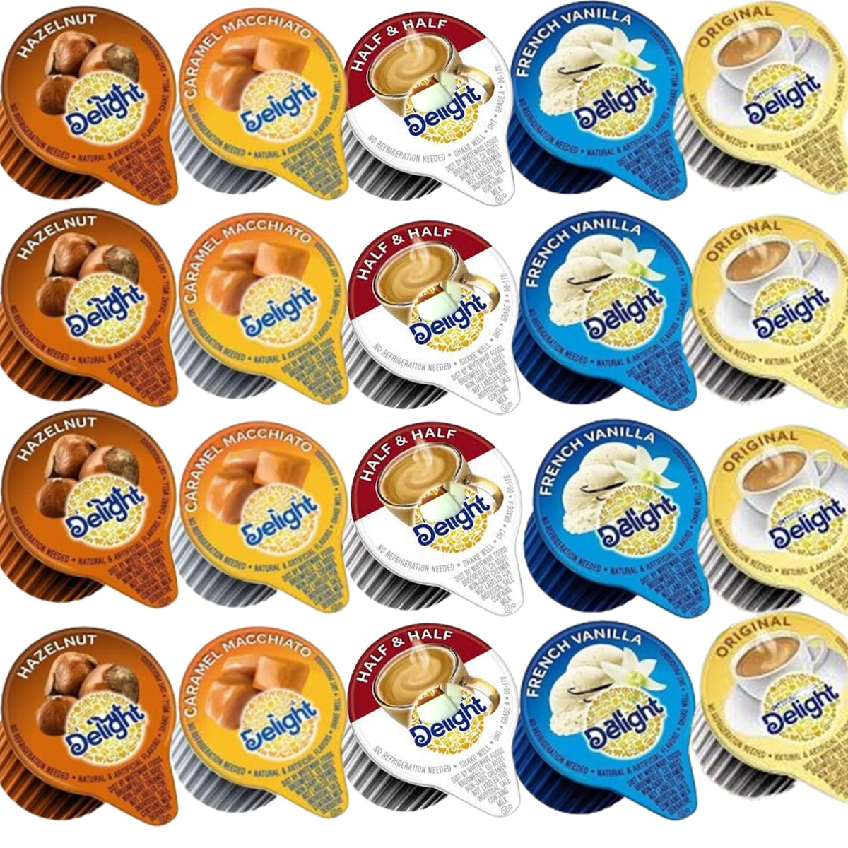 Generic Coffee Creamer Singles Variety Pack – 100 Count, 5 Flavors (Half & Half, Hazelnut, French Vanilla, Caramel, Original)